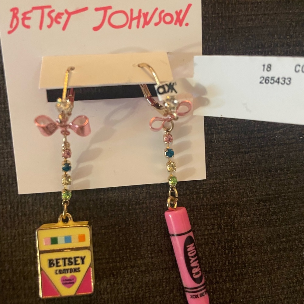 Betsey Johnson Mis-matched Pink Crayon and Box Earrings